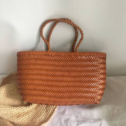 Dragon d家同款法式头层牛皮菜篮编织手提包女ins热卖菜篮子包