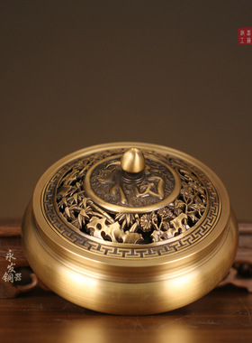 三足蚊香炉家用创意纯铜香薰炉三足仿古盘香炉檀香蚊香炉创意摆件