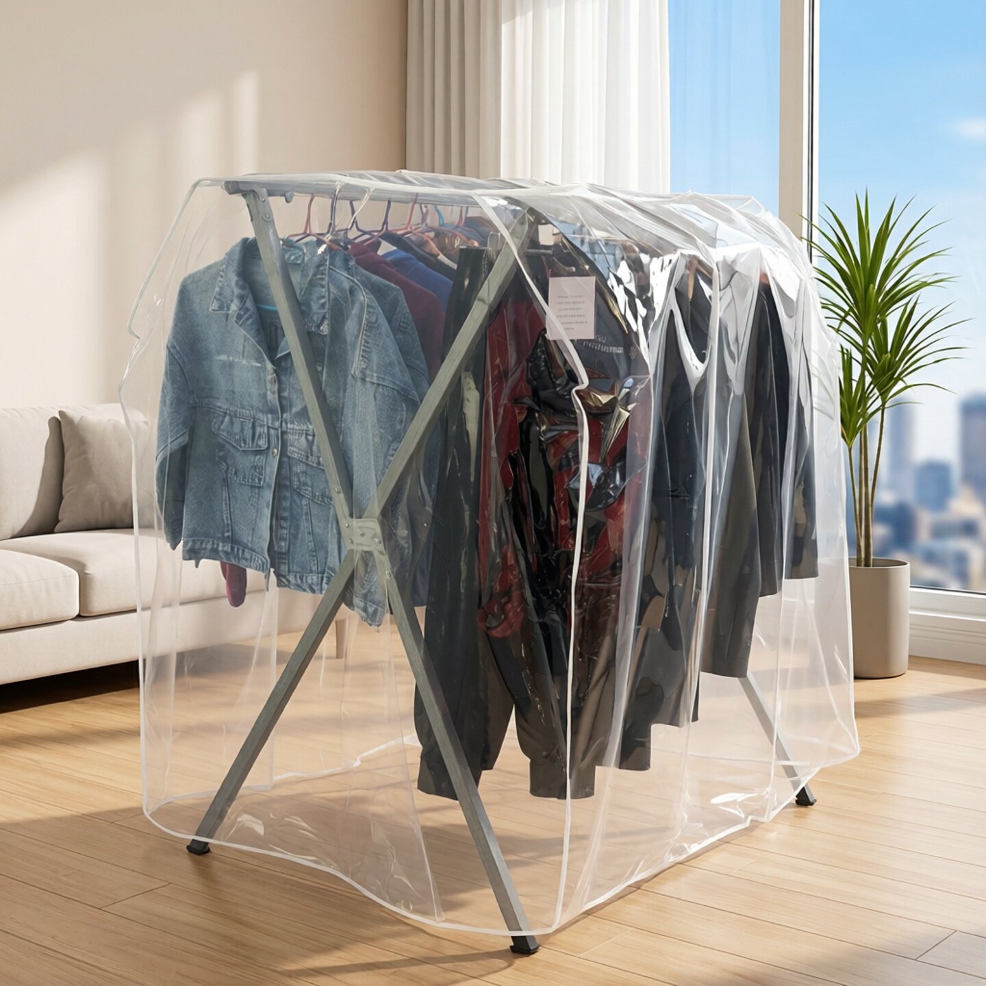 家用简易移动双杆落地晾挂衣架立体衣服罩子防尘罩布艺套塑料透明
