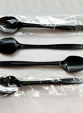 包邮烧仙草勺一次性塑料长柄勺加厚黑色21CM单独包装长勺子食品级