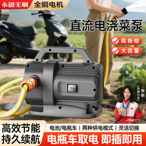 1寸水管48V充电抽水泵电动车浇菜神器浇水农用浇地灌溉家用抽水机