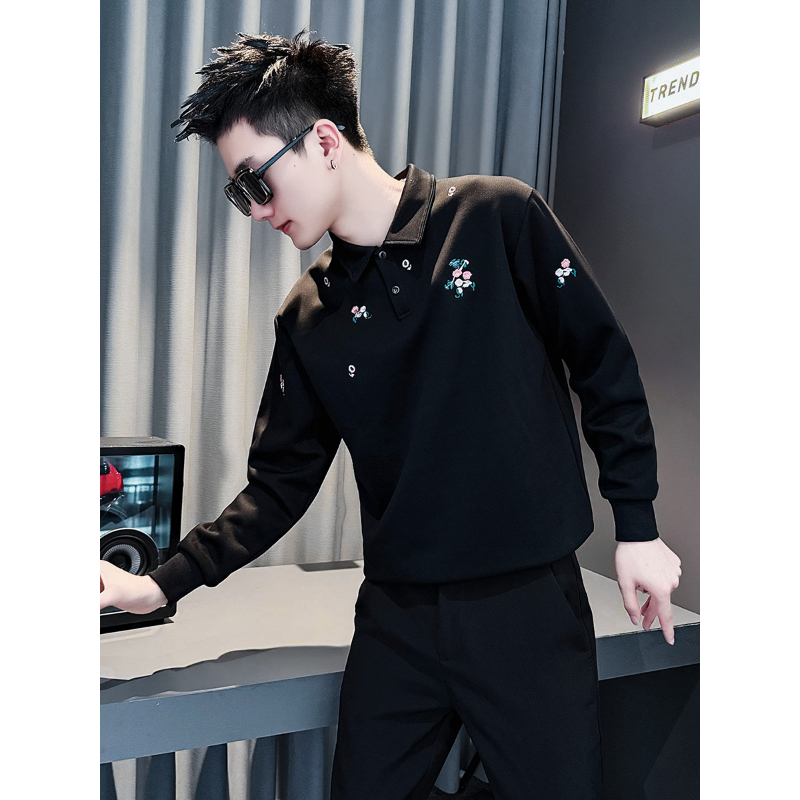 痞帅风卫衣男士POLO衫内搭上衣2025新款爆款高级感潮牌刺绣打底衫