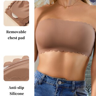 冰丝无痕一片式 女士可拆卸胸垫抹胸性感聚拢无钢圈无肩带防滑