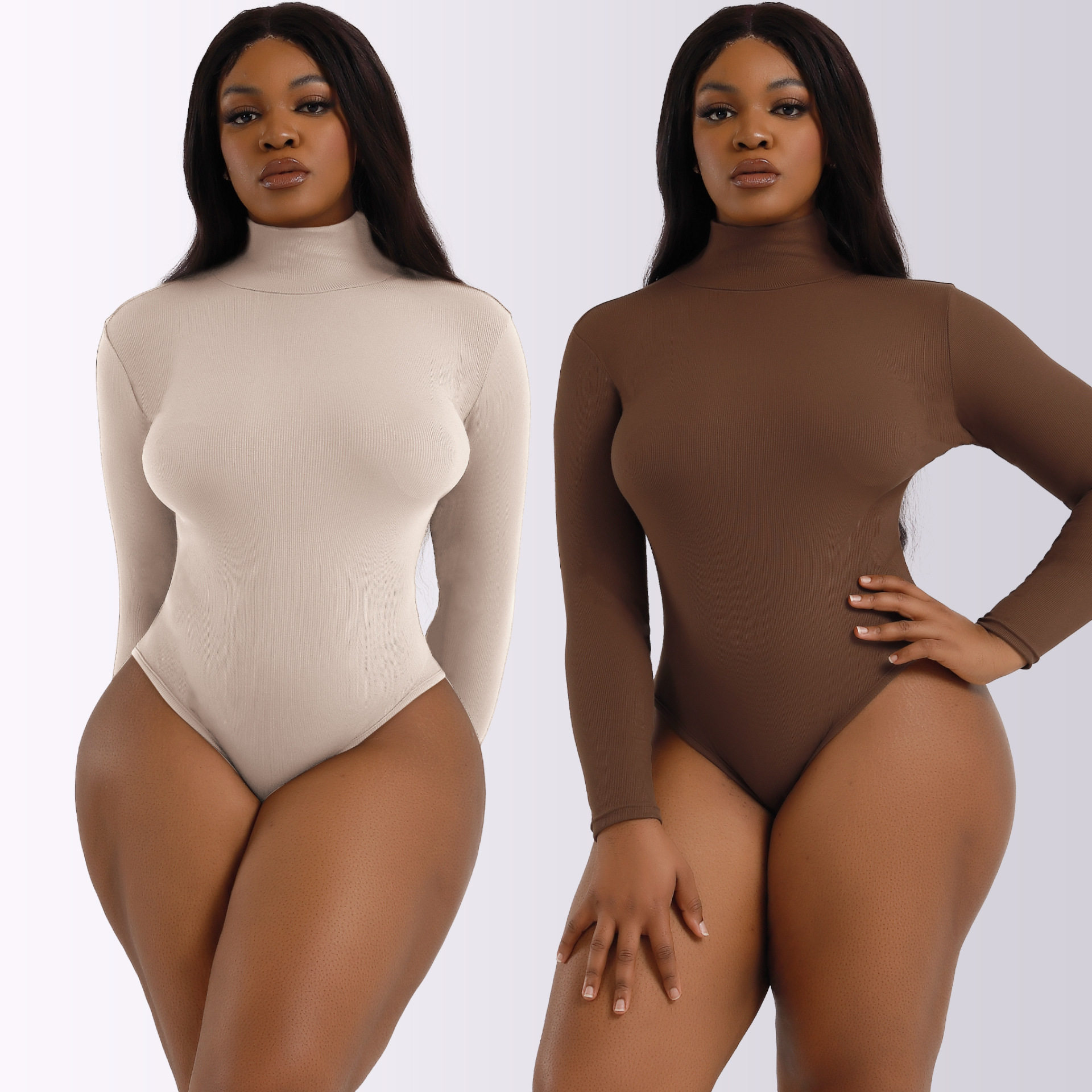 Shapewear欧美女士连体衣高领长袖打底衫连体紧身衣 bodysuit