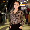 Loose large size women leopard pattern long sleeve shirt Lad