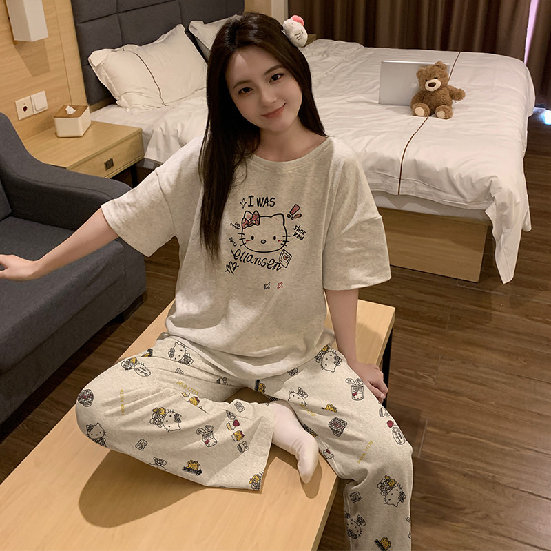 大童睡衣女款纯棉2026新款女孩短袖长裤薄款初中学生少女孩家居服