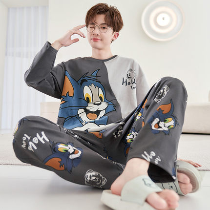 睡衣男孩春秋季纯棉长袖薄款夏青少年初中学生大童卡通家居服套装