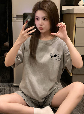 青少年睡衣女夏季中大童纯棉套装