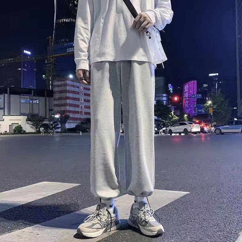 裤子男春秋季运动裤潮牌宽松束脚裤灰色休闲裤男束腿直筒篮球卫裤