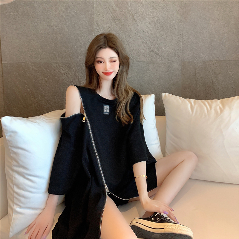 Racquet long T-shirt with open sleeve and small zipper