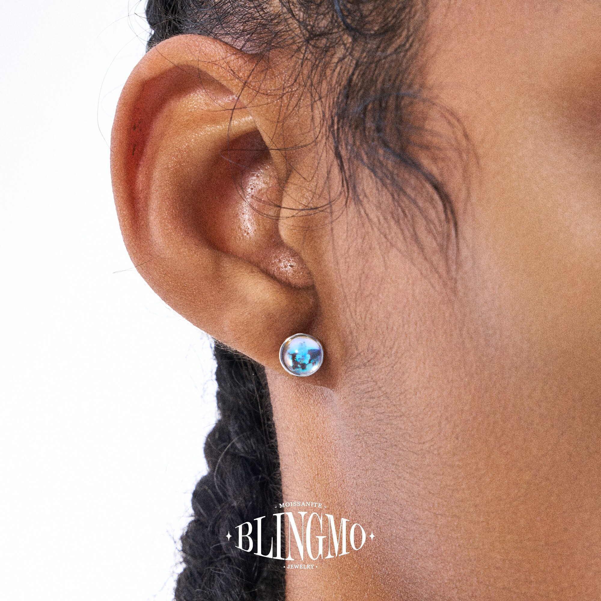 BLINGMO S925纯银月光石圆形渐变宝石耳钉男高级感耳饰潮流简约