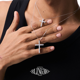 BLINGMO S925通体纯银十字架项链男女莫桑钻满钻锁骨链轻奢不掉色