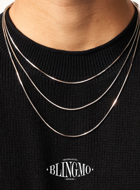 BLINGMO S925纯银加粗八角蛇骨链男女叠戴毛衣链男士素链高级感