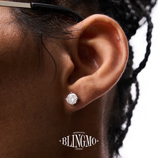 BLINGMO S925纯银D色莫桑钻四爪耳钉欧美嘻哈HipHop饰品情侣礼物
