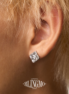 BLINGMO S925纯银四叶草雕花碎碎冰耳钉老钱风感高级轻奢气质耳饰