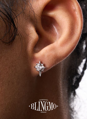 BLINGMO S999通体足银八芒星耳钉北极星纯银高级潮流男士耳钉男女