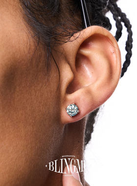 BLINGMO S925纯银磁吸莫桑钻浅绿兰无耳洞可带四爪耳钉超闪耳饰