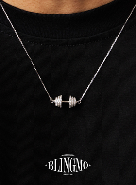 【S925纯银】镶钻哑铃健身项链