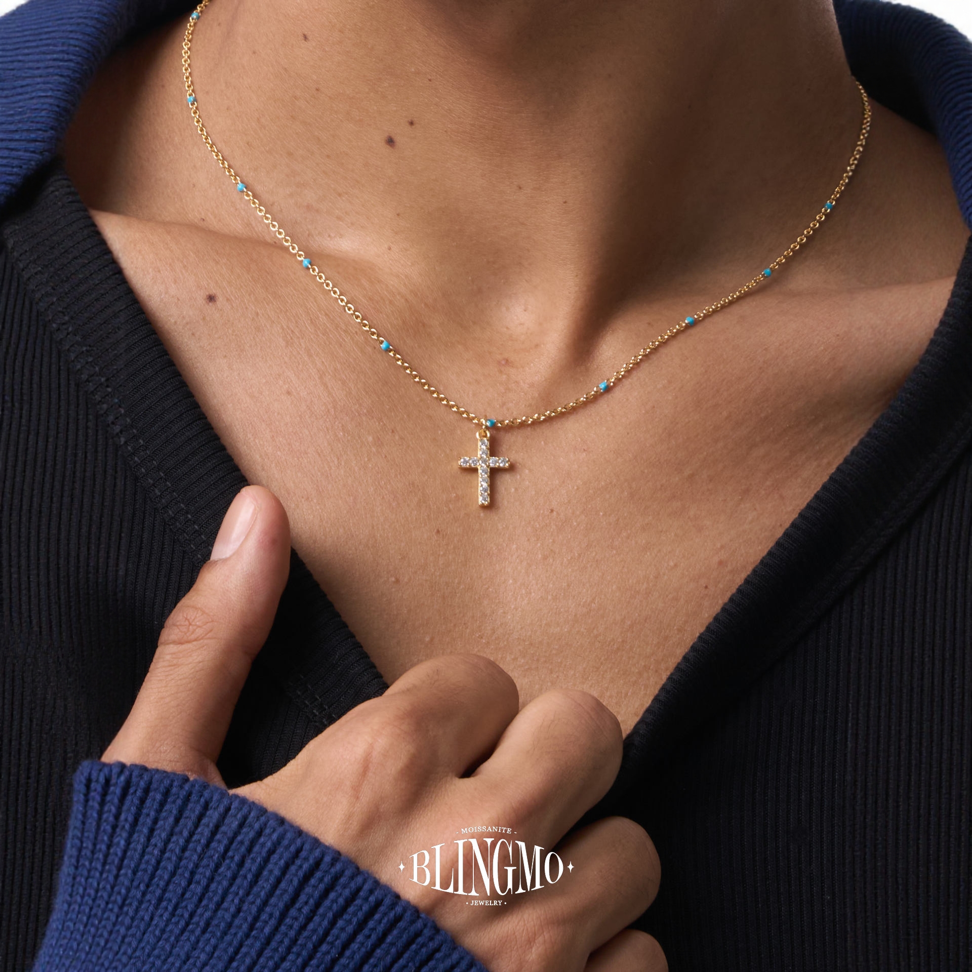 【S925纯银】滴油珐琅十字架项链