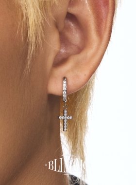 BLINGMO 钛合金F136经典十字架镶钻耳环男女防过敏不掉色美式耳饰