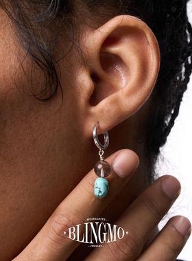 BLINGMO 天然原矿绿松石绿幽灵拼接耳环925纯银耳钉复古男女同款