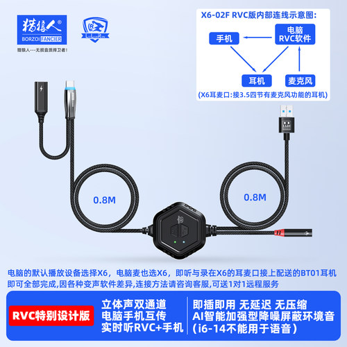 直播X6RVC版立体声回传监听电脑+手机无延迟AI智能降噪干净无杂音