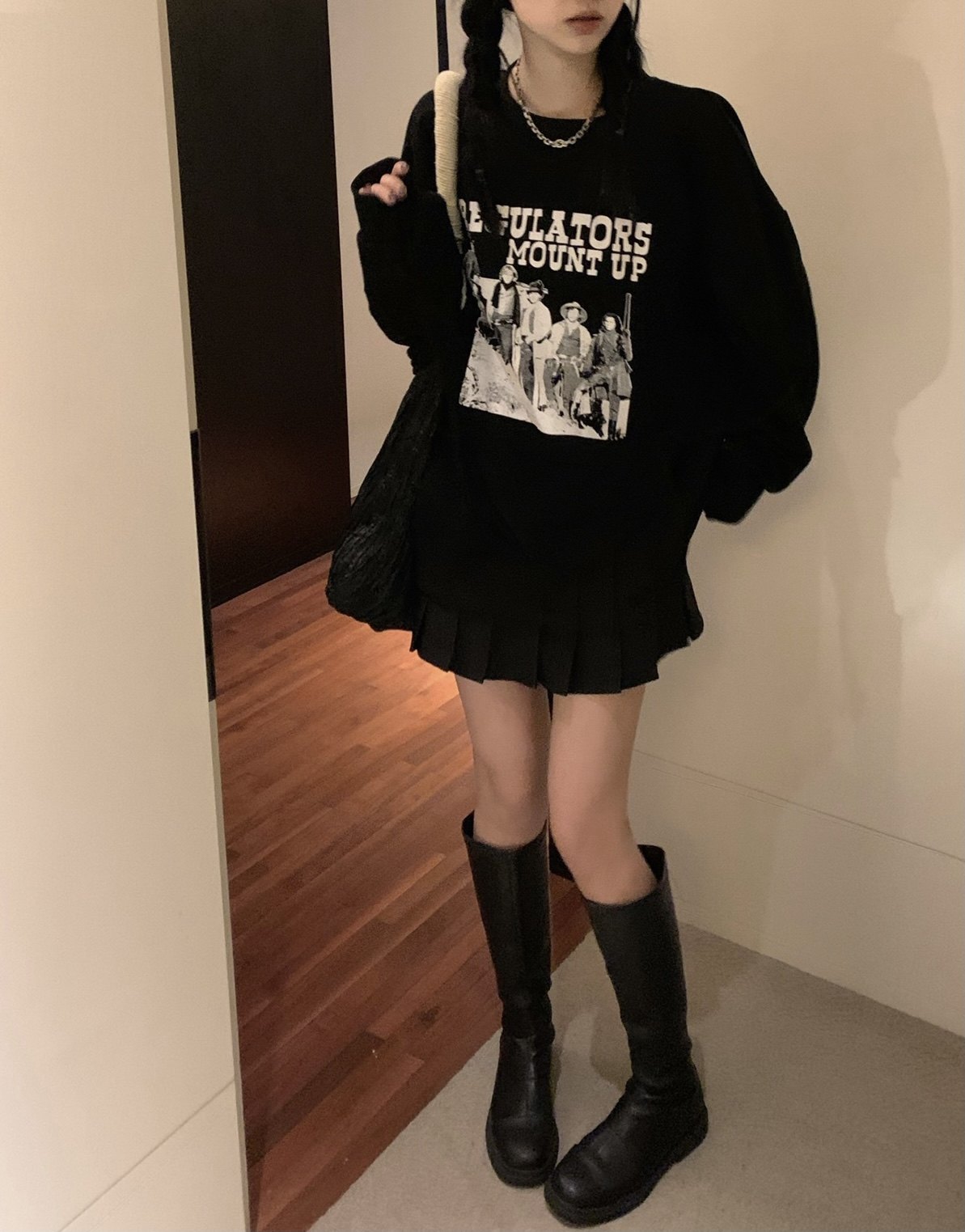 复古美式人像做旧印花暗黑男友风oversize宽松长袖卫衣