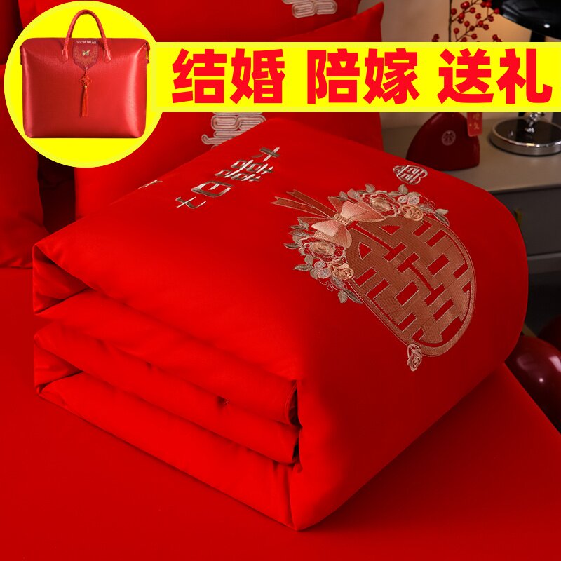 高端手工被子结婚女方陪嫁喜被送礼新婚棉被中式红色婚庆被芯