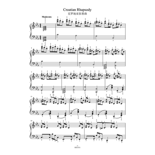 Croatian Rhapsody克罗地亚狂想曲 钢琴谱 全指法谱 正版完整版