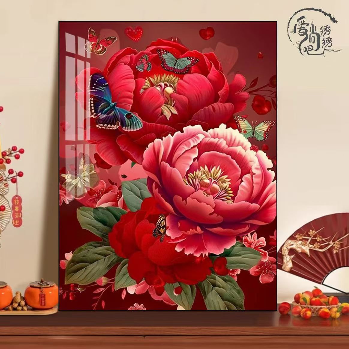百花之王红色牡丹十字绣新款花开富贵喜庆线绣客厅玄关diy手工绣