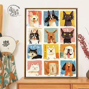 可爱卡通猫猫狗狗十字绣新款九宫格动漫线绣客厅儿童diy刺绣小件