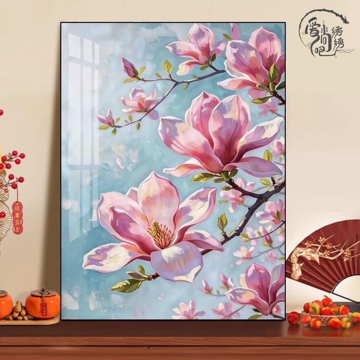 春日玉兰花十字绣新款高颜值ins清新花卉线绣客厅玄关手工diy小件