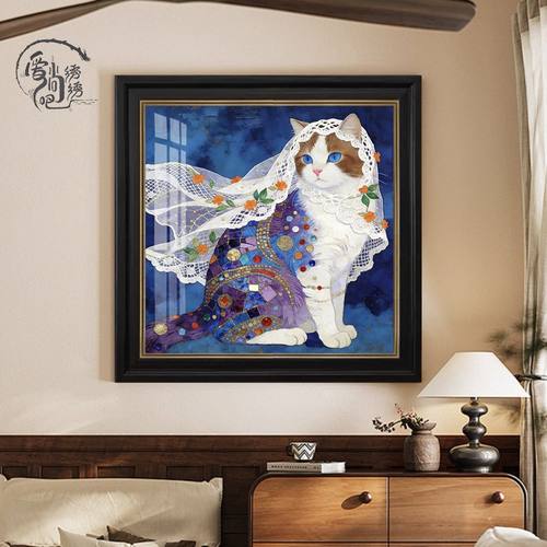 轻奢头巾猫咪十字绣2026新款原创高颜值治愈线绣客厅卧室diy刺绣