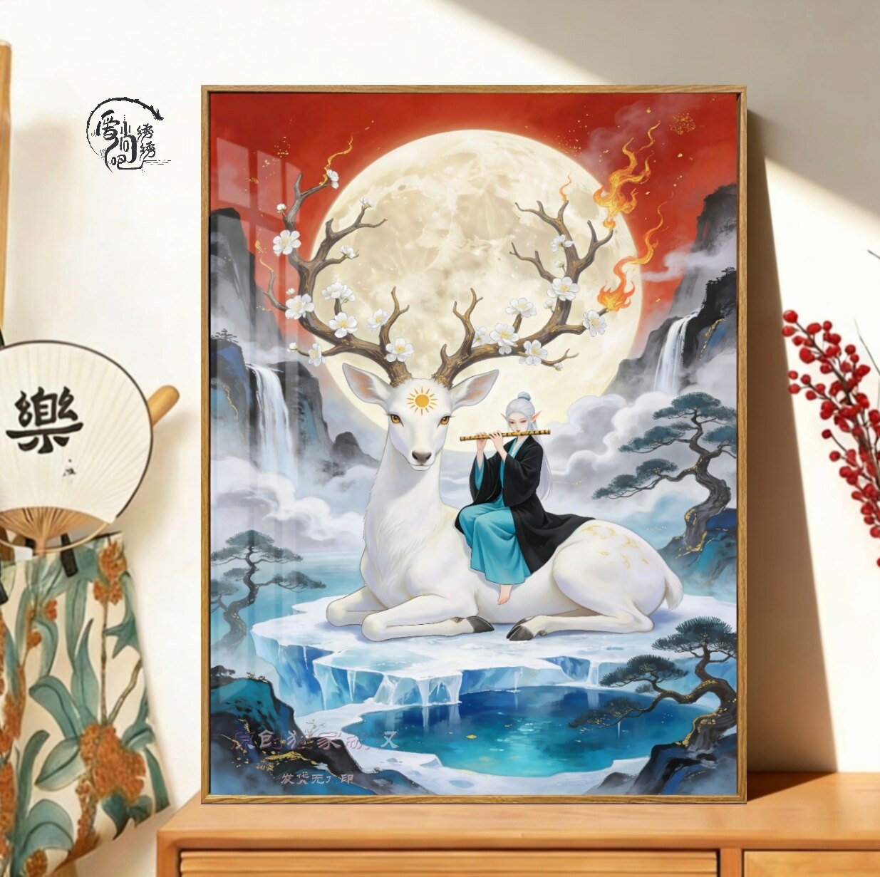 月影梅花鹿十字绣原创新款国风唯美人物线绣客厅卧室diy手工自绣