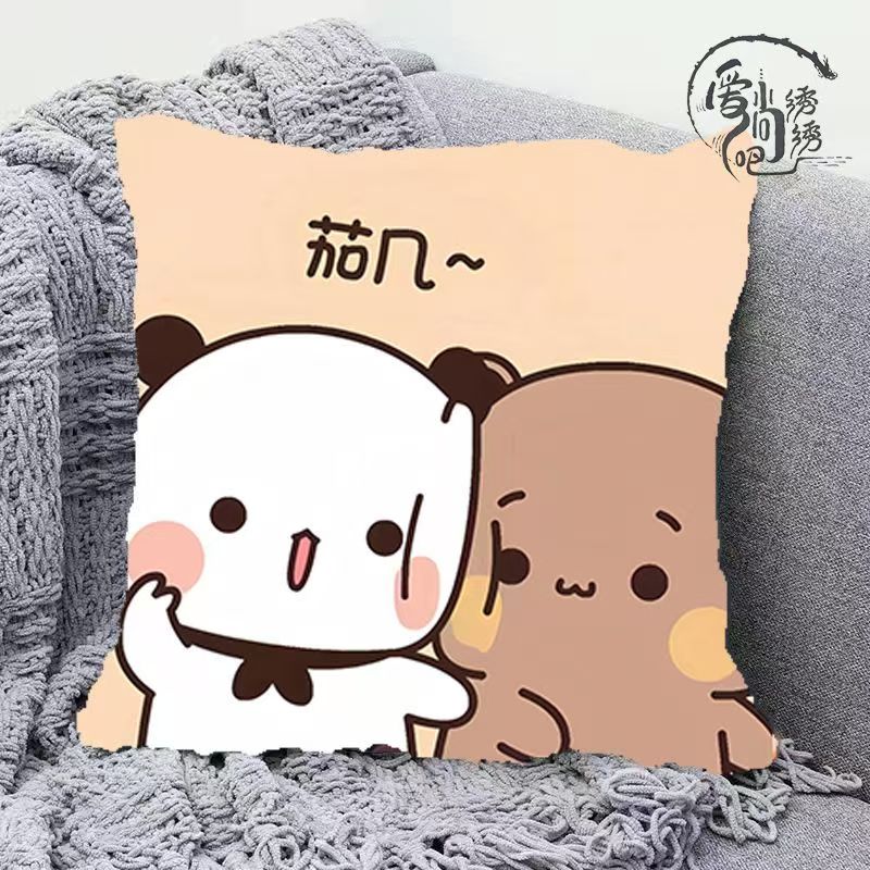 一二布布周边十字绣抱枕新款Q版小熊线绣枕套沙发卧室刺绣diy靠枕