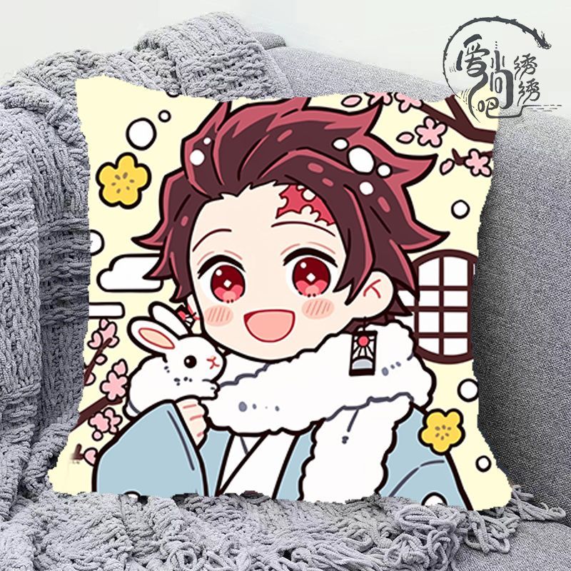古风炭治郎十字绣抱枕新款鬼灭之刃周边线绣枕套沙发刺绣diy靠枕