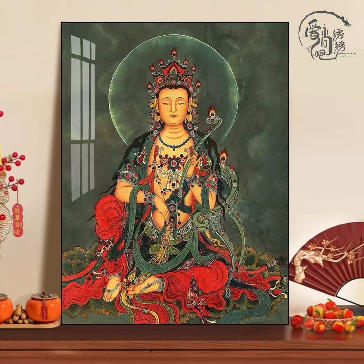 国风文殊菩萨画像十字绣新款禅意佛像保平安线绣客厅玄关diy刺绣