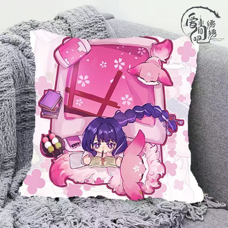 雷电将军十字绣抱枕原神人物周边线绣枕套沙发卧室手工绣diy靠枕