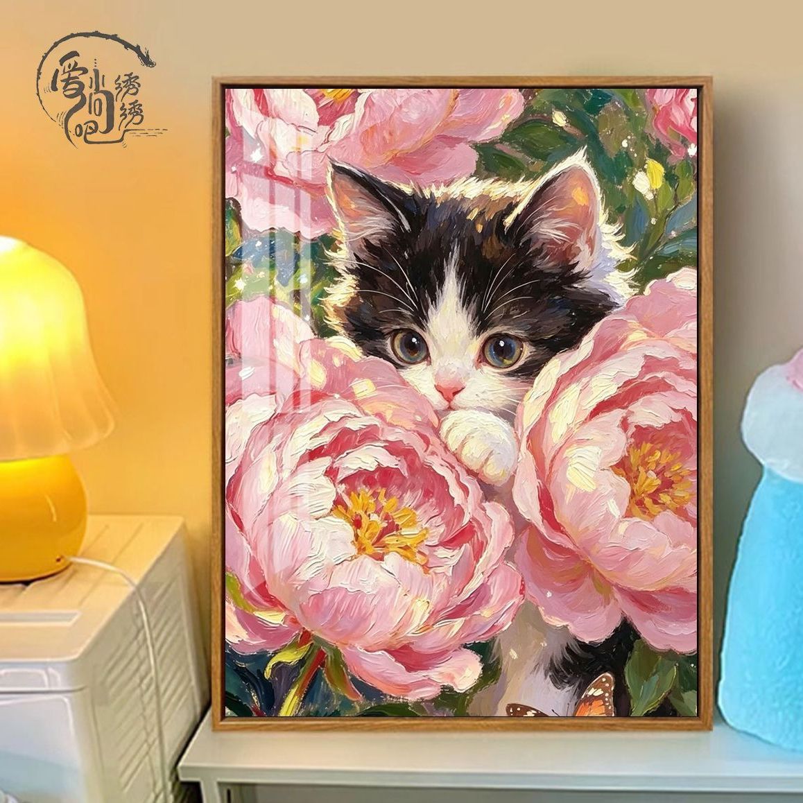 花卉小黑猫十字绣新款治愈系唯美猫咪线绣儿童卧室diy手工绣小件