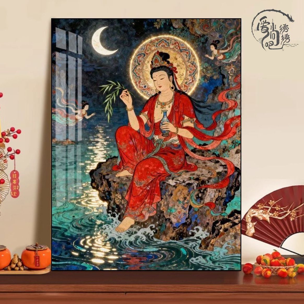 敦煌菩萨画像十字绣新款高级感佛堂供奉线绣客厅玄关手工diy刺绣