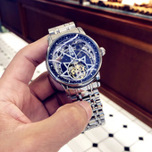 夜光潮流礼物个性 星轨全自动陀飞轮机械手表男士 立体镂空腕表时尚