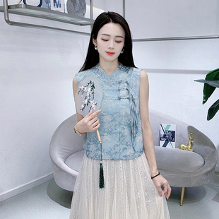 国风盘扣百搭无袖 新款 洋气显瘦新中式 上衣小衫 衬衫 时尚 女2025夏季