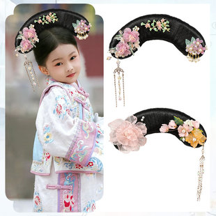 女童古装宫廷造型假发头饰发髻儿童格格旗头假发清朝满族发型可爱