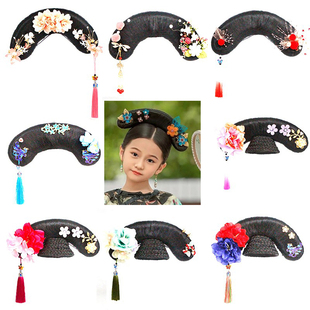 儿童旗头古装满族头饰可爱女童格格公主假发清朝儿童造型头饰配饰