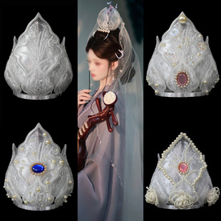 汉服簪花手工发冠头饰仙气立体发饰古风防珍珠妆洛神仙子宋制配饰
