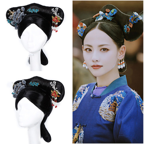 古装女士清朝假发发套清代宫廷整顶头套舞台演出格格头套式旗头