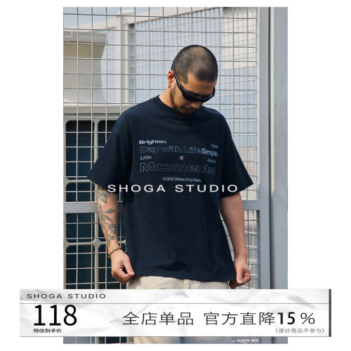 SHOGA纯棉字母印花310G重磅短袖T恤男士夏季简约宽松休闲百搭上衣