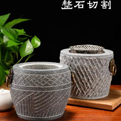 石头炉子围炉煮茶小火炉烧烤炭炉取暖烤茶石头烤火盆茶罐罐茶炉