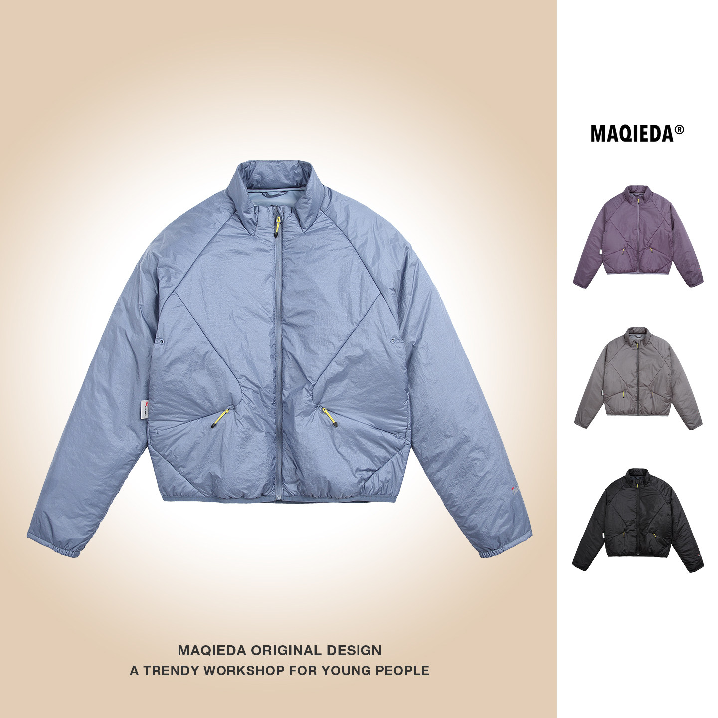 马切达冬季日系男士纯色棉衣