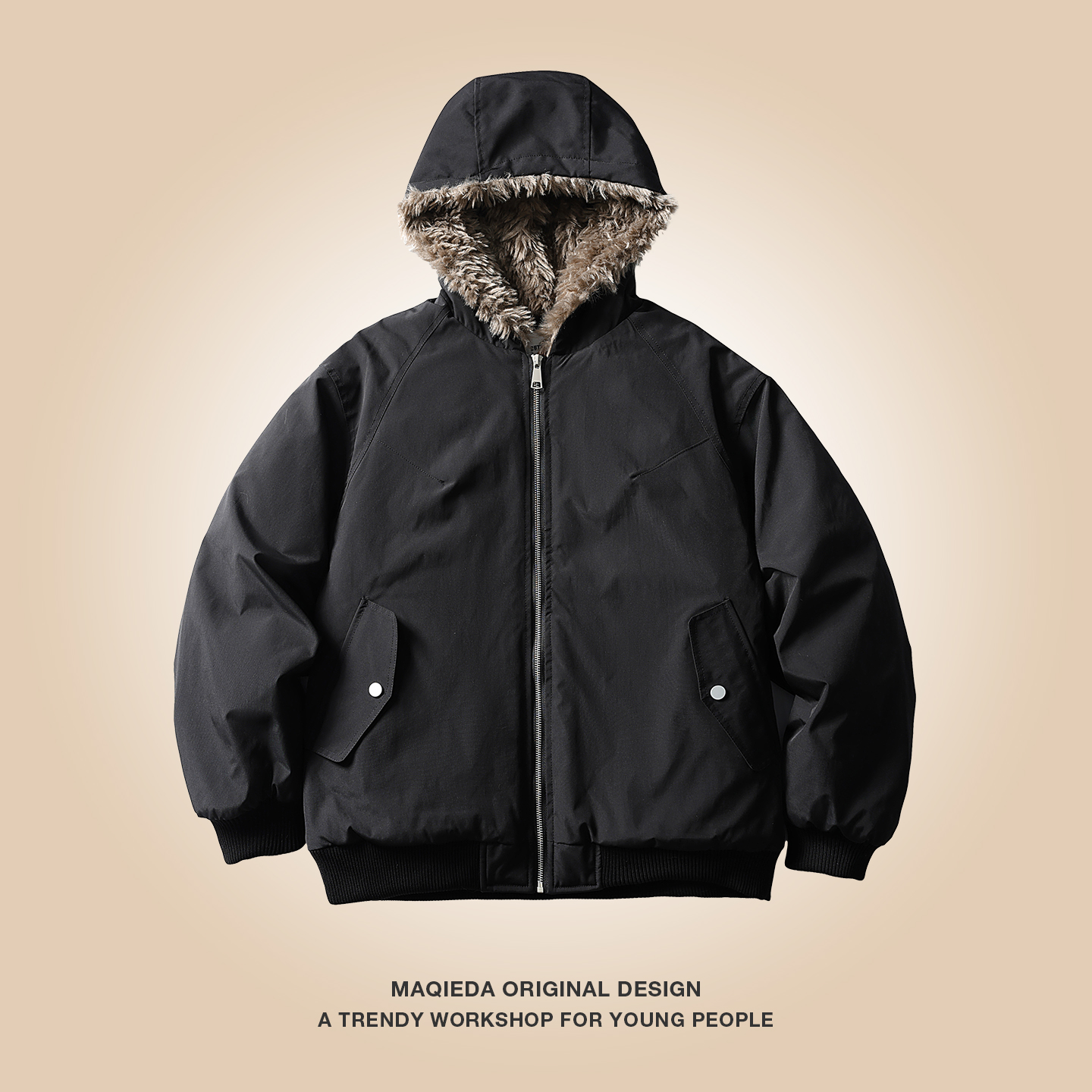 马切达冬季加绒连帽保暖男士棉衣